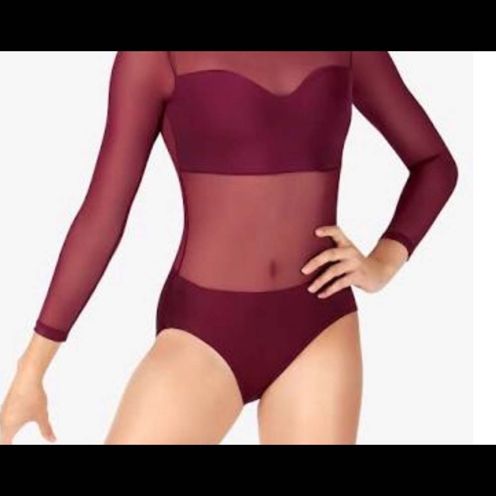 Body Wrappers Sheer Burgundy Leotard Small